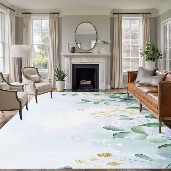 Non-Slip Rug Pad Rugs Spring Watercolor Eucalyptus Leaves Rectangle Area Rugs 5x7Ft Soft Carpet Pads for Living Room Kids Room, Summer Hanging Leaf