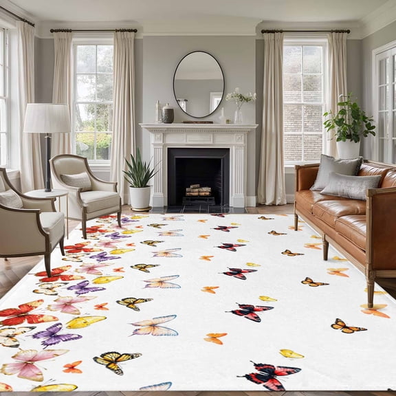Non-Slip Rug Pad Rugs Summer Colorful Butterfly Rectangle Area Rugs 9x12Ft Soft Carpet Pads for Living Room Kids Room, Vintage Rustic Ombre Bug
