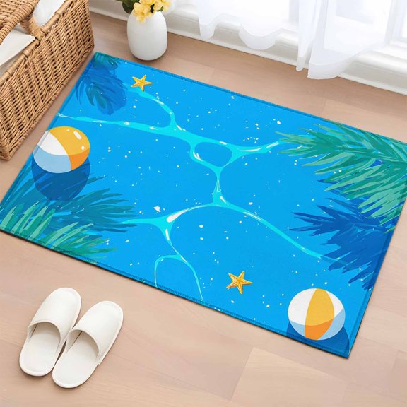 Non-Slip Rug Pad Rugs Summer Pool Water Palm Leaves Rectangle Area Rugs 2x3Ft Soft Carpet Pads for Living Room Kids Room, Beach Balls Starfish