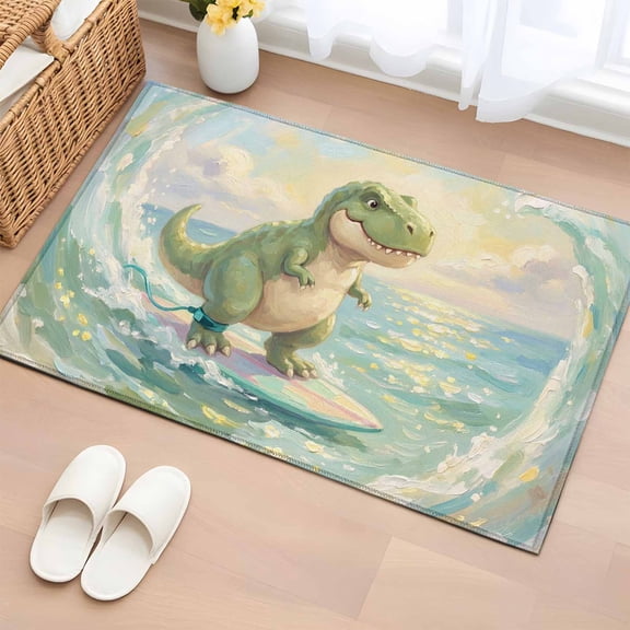 Non-Slip Rug Pad Rugs Surfing Dinosaur Beach Art Rectangle Area Rugs 2x3Ft Soft Carpet Pads for Living Room Kids Room, Watercolor Sunset Beach