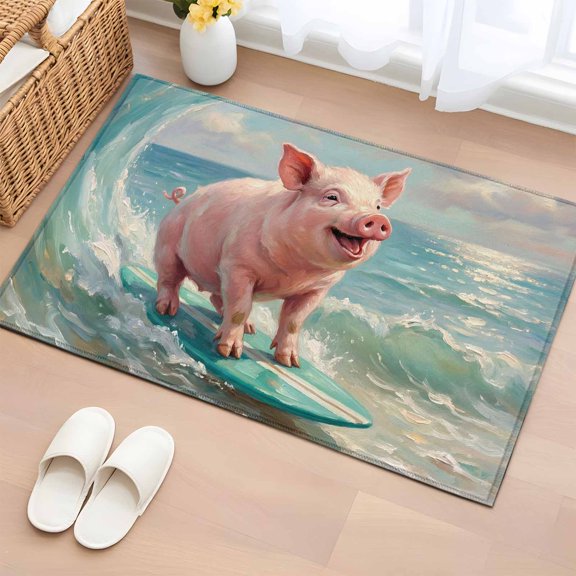Non-Slip Rug Pad Rugs Surfing Farm Pink Pig Rectangle Area Rugs 2x3Ft Soft Carpet Pads for Living Room Kids Room, Summer Blue Sea Wave Beach
