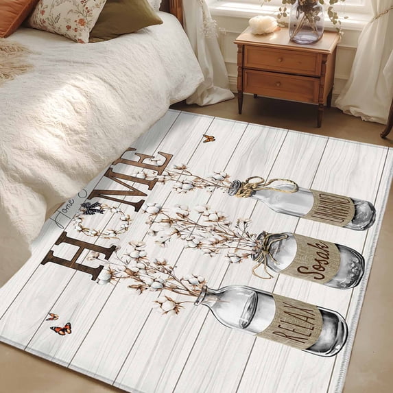 Non-Slip Rug Pad Rugs Sweet Home Cotton Butterfly Rectangle Area Rugs 3x5Ft Soft Carpet Pads for Living Room Kids Room, Vintage Bottle on Wood