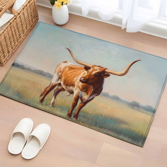 Non-Slip Rug Pad Rugs Texas Longhorn Grass Sunset Rectangle Area Rugs 2x3Ft Soft Carpet Pads for Living Room Kids Room, Farmhouse Natural Landscape