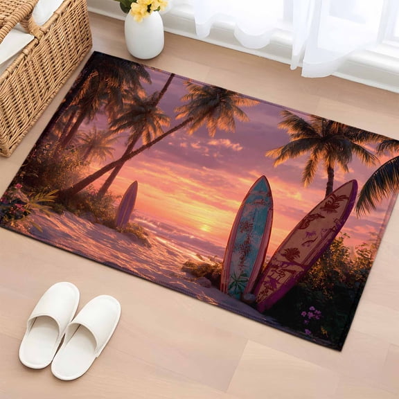 Non-Slip Rug Pad Rugs Tropical Sunset Beach Surfboards Rectangle Area Rugs 2x3Ft Soft Carpet Pads for Living Room Kids Room, Ocean Palm Trees