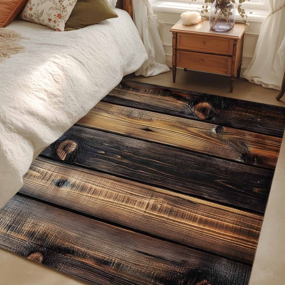 Non-Slip Rug Pad Rugs Vintage Brown Wood Grain Rectangle Area Rugs 3x5Ft Soft Carpet Pads for Living Room Kids Room, Country Farm Wood Planks