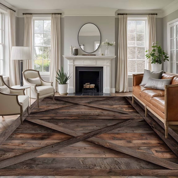 Non-Slip Rug Pad Rugs Vintage Farmhouse Barn Rectangle Area Rugs 5x7Ft Soft Carpet Pads for Living Room Kids Room, Country Wooden Plank
