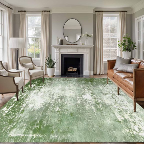 Non-Slip Rug Pad Rugs Vintage Green Texture Rectangle Area Rugs 5x7Ft Soft Carpet Pads for Living Room Kids Room, Farm Retro Shabby Wall Art