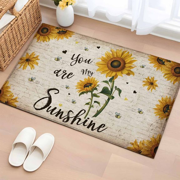 Non-Slip Rug Pad Rugs Vintage Sunflower Country Leaves Rectangle Area Rugs 2x3Ft Soft Carpet Pads for Living Room Kids Room, My Sunshine Quote
