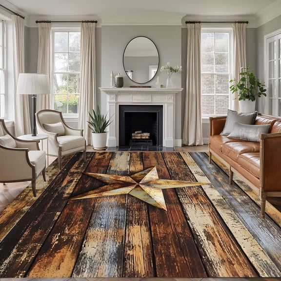 Non-Slip Rug Pad Rugs Vintage Texas Star Wood Grain Rectangle Area Rugs 5x7Ft Soft Carpet Pads for Living Room Kids Room, Farmhouse Barn Board