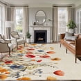 thumbnail image 1 of Non-Slip Rug Pad Rugs Watercolor Garden Blossom Floral Rectangle Area Rugs 5x7Ft Soft Carpet Pads for Living Room Kids Room, Natural Flower Leaves on Linen, 1 of 9