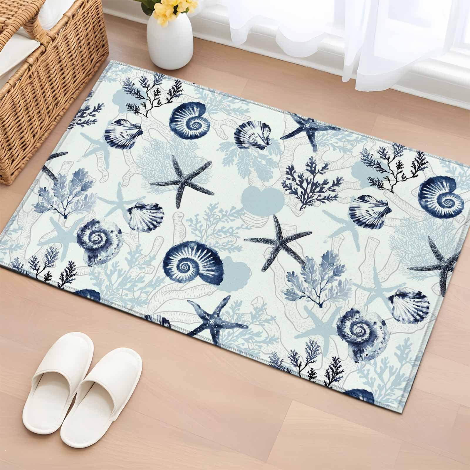 Non-Slip Rug Pad Rugs Watercolor Marine Life Conch Shell Rectangle Area ...
