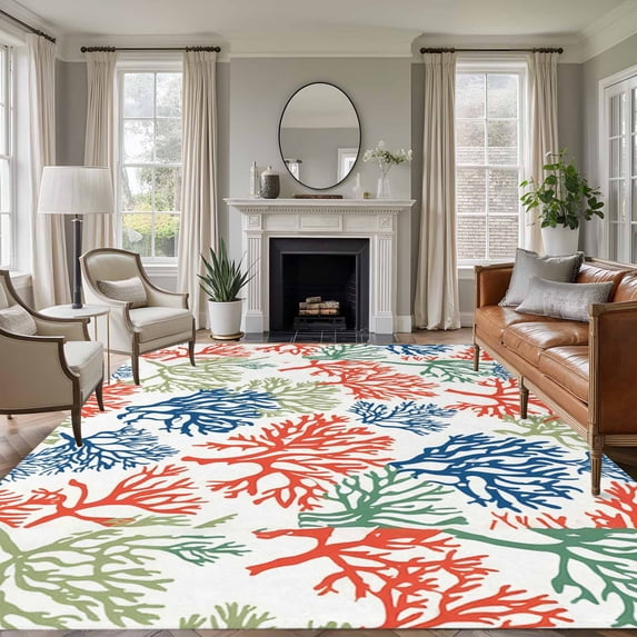 Non-Slip Rug Pad Rugs Watercolor Red Coral Rectangle Area Rugs 5x7Ft Soft Carpet Pads for Living Room Kids Room, Underwater Garden