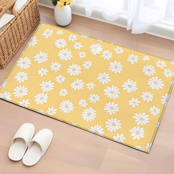 Non-Slip Rug Pad Rugs White Daisy Flower on Yellow Rectangle Area Rugs 2x3Ft Soft Carpet Pads for Living Room Kids Room, Watercolor Rustic Floral
