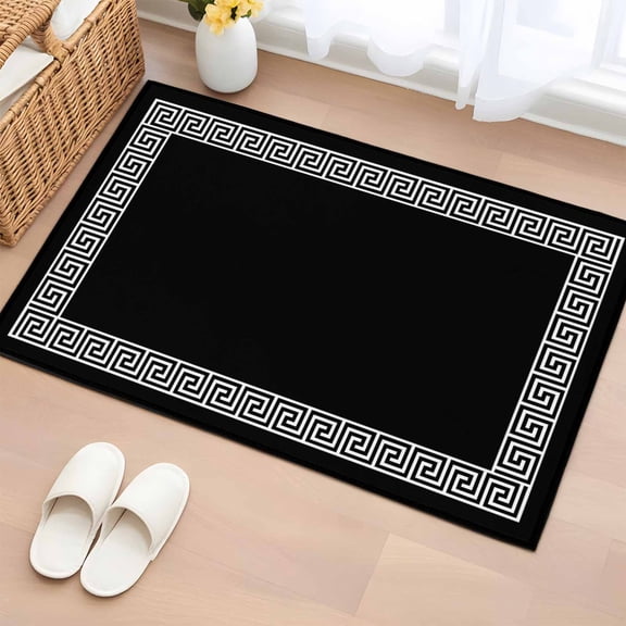 Non-Slip Rug Pad Rugs White Simple Geometric Pattern Rectangle Area Rugs 2x3Ft Soft Carpet Pads for Living Room Kids Room, Art Texture on Black