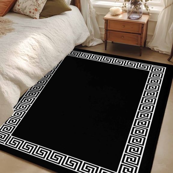 Non-Slip Rug Pad Rugs White Simple Geometric Pattern Rectangle Area Rugs 3x5Ft Soft Carpet Pads for Living Room Kids Room, Art Texture on Black
