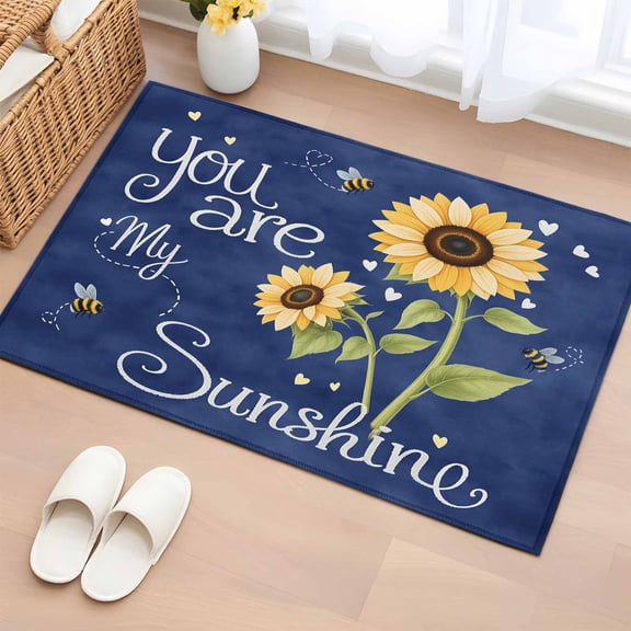 Non-Slip Rug Pad Rugs You Are My Sunshine Words Rectangle Area Rugs 2x3Ft Soft Carpet Pads for Living Room Kids Room, Farm Sunflowers Bee on Blue