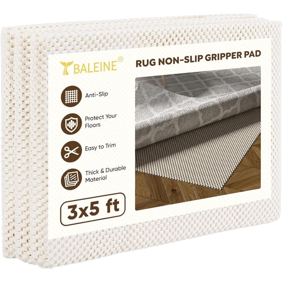 Non Slip Rug Pad per for Hardwood Floors, Extra Thick Non Slip Mat Under Carpet (3'x5')