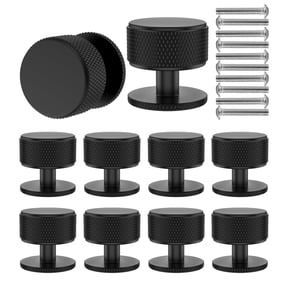 Evjurcn 10 Pack Brushed Black Drawer Knobs, 1.1 Inch Knurled Black Cabinet Knobs with Screws, Round Aluminum Alloy Pull Handles for Kitchen Cabinets, Dressers, and Wardrobes
