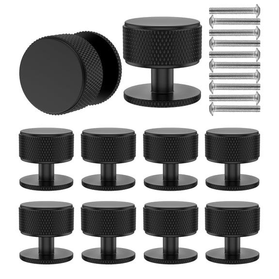 Evjurcn 10 Pcs Black Cabinet knobs with Install Screws Aluminum Alloy Drawer Knobs 1.1in Knobs Pull Handles for Cabinet, Drawer, Dressers, Wardrobe