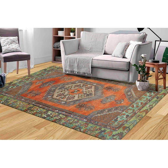 Non Slip Rugs, Orange Rugs, Oriental Rugs, Orange Rug, Rug, Easy To Clean Rugs, Office Decor Rugs, Dining Room Rugs, Large Rugs, Turkish Rug, 3.3'x6.5' - 100x200 cm