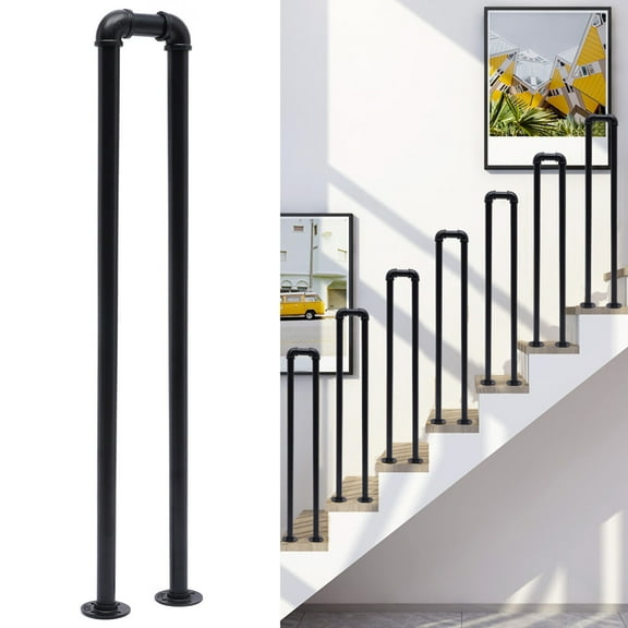 Non-Slip Safety Staircase Handrail Home Support Poles Black U-Shaped Railing