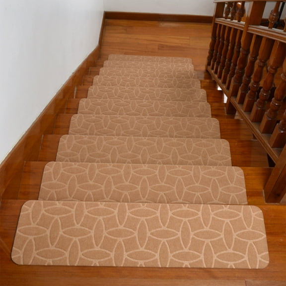 Non-Slip Self-Adhesive Stair Treads Rug | Indoor/Outdoor Carpet Step Mats for Safety | 8.66" x 27.55" Polyester Runner in Beige, Coffee, Gray