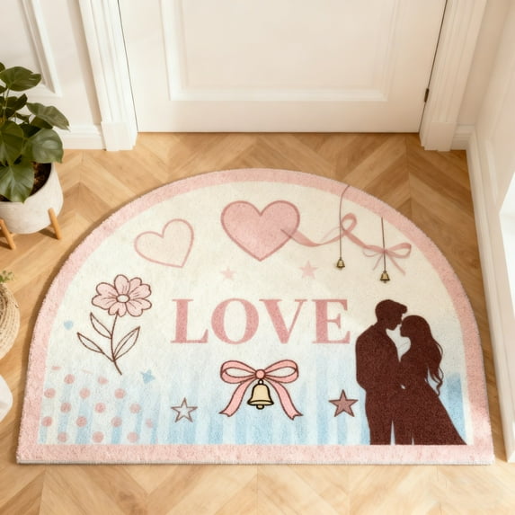Non Slip Semicircle Valentines Doormat 16x24 Inch Absorbent Entrance Mat Kitchen Bathroom Rug Washable Floor Mat Holiday Decor for Home Doorway Porch