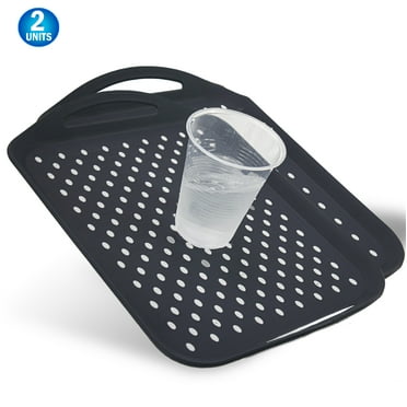 Non Slip Serving Tray With Handles - Regular Size 2pc - Rubber Silicone Grip Anti Spill Plastic Food Carrying Tray - For TV Dinners, Breakfast, Bed & Lap Serving, Coffee Tables, Parties