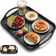 Non Slip Serving Tray with Handles, Rubber Gripped Lap Food Trays for Eating, Dishwasher Safe, Ideal for Breakfast, Snack, Fruit, Dessert, Beverage & Dinner Large Black