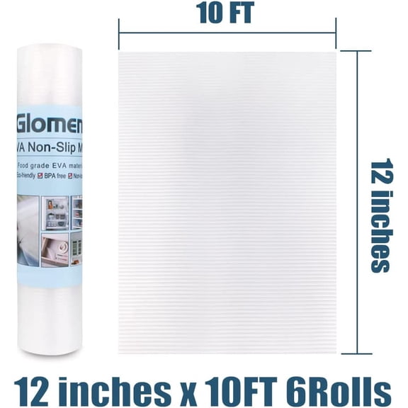 Non-Slip Shelf Liner 12x10ft, 6 Rolls Washable Oil-Proof Cabinet Liner for Kitchen Drawers Refrigerator Storage