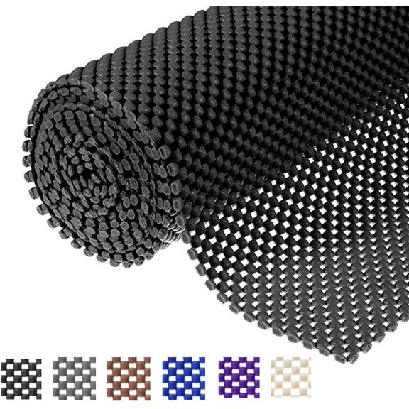 Non-Slip PVC Shelf Liner Drawer Mat 12" x 6.5' Grid Pattern Anti-Slip Mat for Kitchen Cabinets, Shelves, Pantry, Dresser, Refrigerator Black