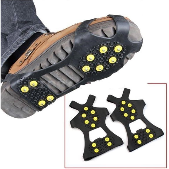 Non-Slip Shoe Covers, Ice Snow Grippers, 10-Stud Slip-on Stretch Traction Cleats (Medium)