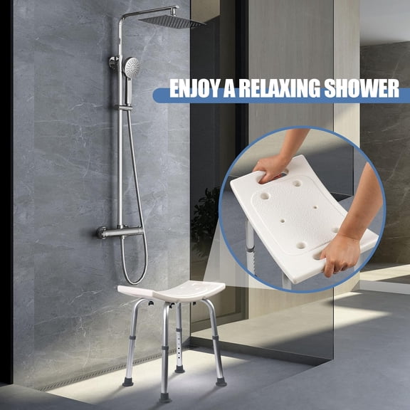 Non Slip Shower Bench with Suction Feet, Adjustable Medical Bath Stool for Inside Shower or Tub, Heavy Duty Aluminum Frame, 300 lb Capacity, Portable Design for Adults Elderly and Disabled