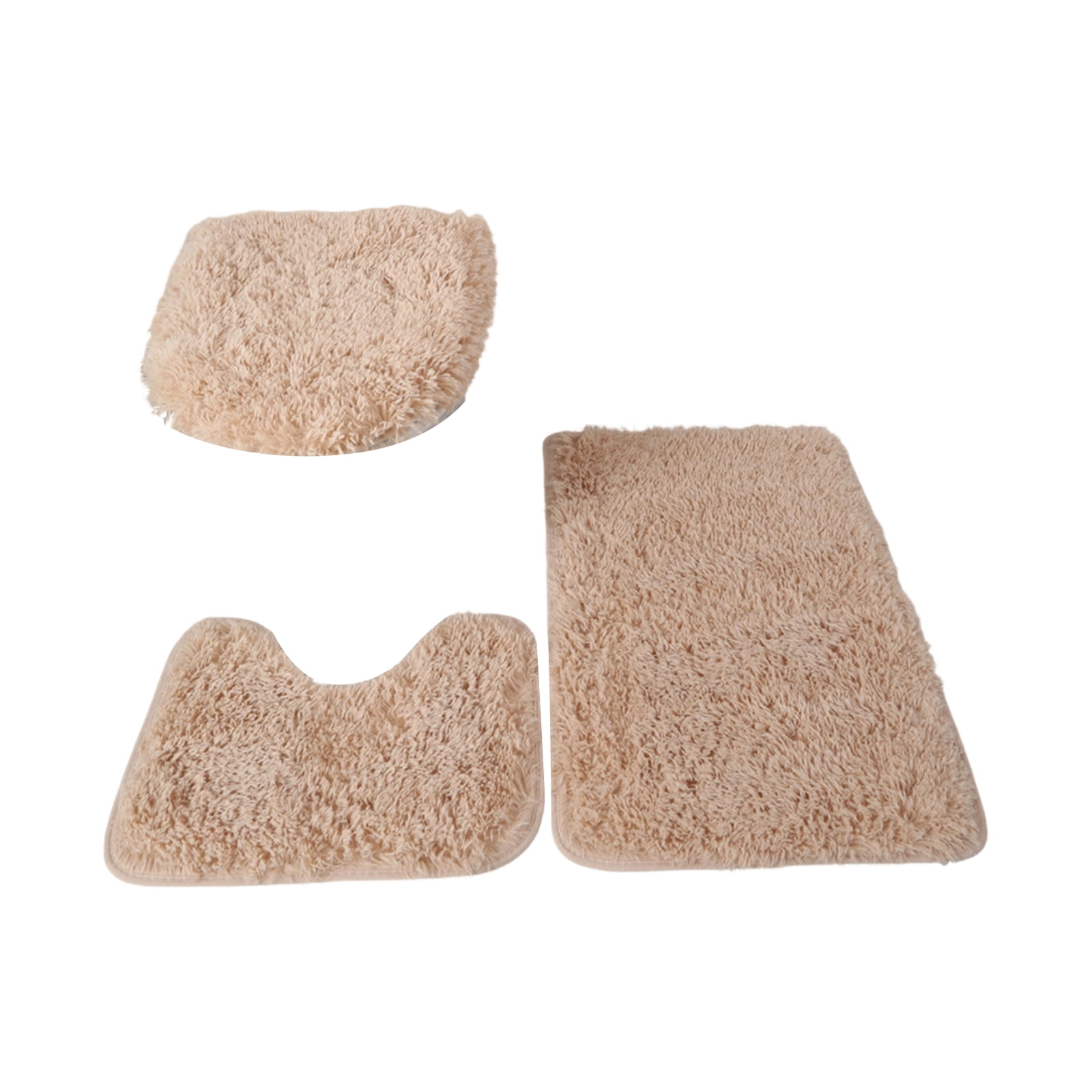 Non Slip Shower Floor Mat Quick Dry Microfiber Bathroom Mat Set, Light Camel Solid Color 3-Piece Bathroom Rug Set - Absorbent Bath Mat, toilet Floor Mat, Shower Bath Mat for Tub,