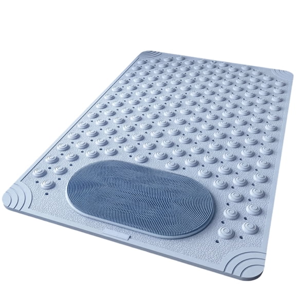 Non Slip Shower Mat, Bathroom Mat Non Slip, Light Blue Pvc, Mildew Resistant, Shower Scrubber, Cup Grip, Rectangular, 1 Pc, Tub Flooring