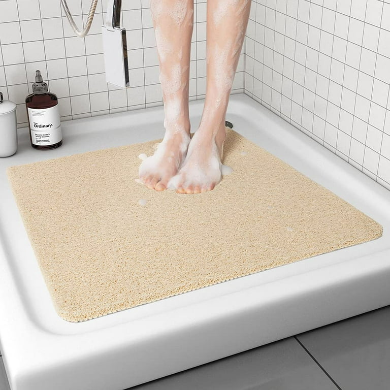 Non Slip Shower Mat, Comfortable Bath mat for Textured Surface,Quick Drying  Easy Cleaning Shower Floor Mat for Wet Area,Without Suction Cups Beige 24 x  24 