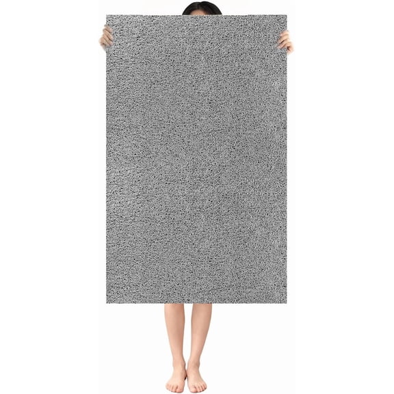 Non-Slip Shower Mat with Drain Hole  Extra-Large 47.2 x 31.5 Inch Rectangular Grey PVC Loofah Mat