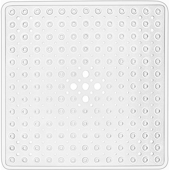 Non-Slip Shower Mat with Hundreds of Suction Cups, 21 x 21 Inches Square Bathroom Mat for Shower Stall Floor, Machine Washable (Clear White)