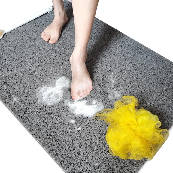 Non-Slip Shower Mat with Loofah Texture, 24 x 47 Inches, Grey, PVC and Rubber