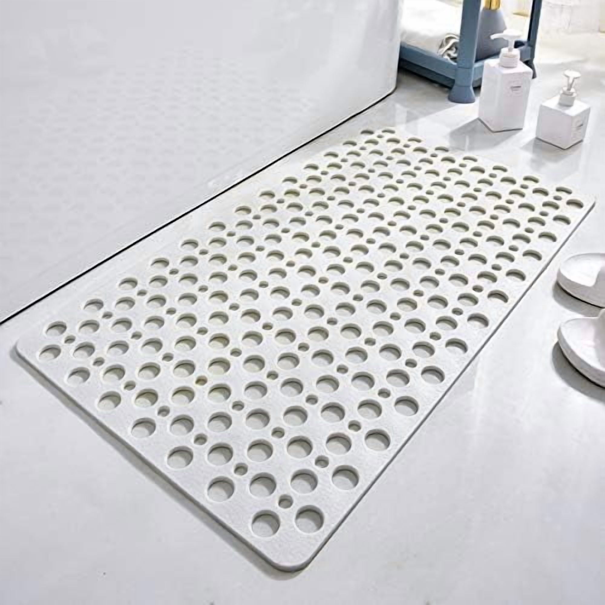 Simple Machine Fun Crafts Non-Slip White Shower Mat with Suction Cups and Drain Holes, Soft ...