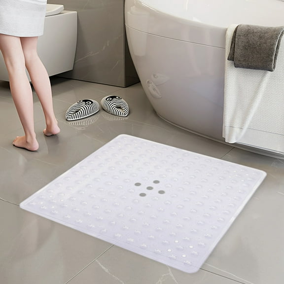 Non-Slip Shower Mat1PC,Large Silica Gel Rug with Suction CupsSuperior Drainage for Secure Bathing, Machine Washable Modern Flooring(Silver)