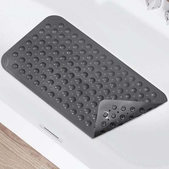 Non Slip Shower Mats for Inside Shower 15 x 27.5 Inch, TPE Bathtub Mat Non-Slip, Bath Mat for Tub with Suction Cups, Drain Holes Bath Tub Mat for Bathroom, Dark Gray