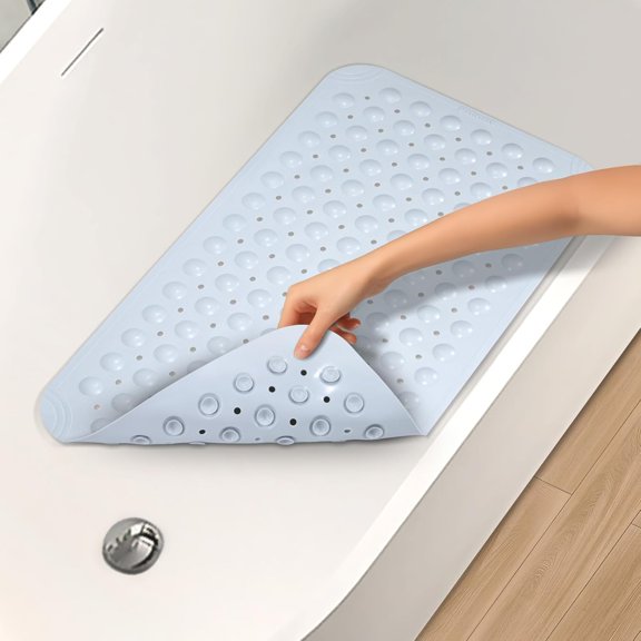Non Slip Shower Mats for Inside Shower 15 x 27.5 Inch, TPE Bathtub Mat Non-Slip, Bath Mat for Tub with Suction Cups, Drain Holes Bath Tub Mat for Bathroom, Light Gray