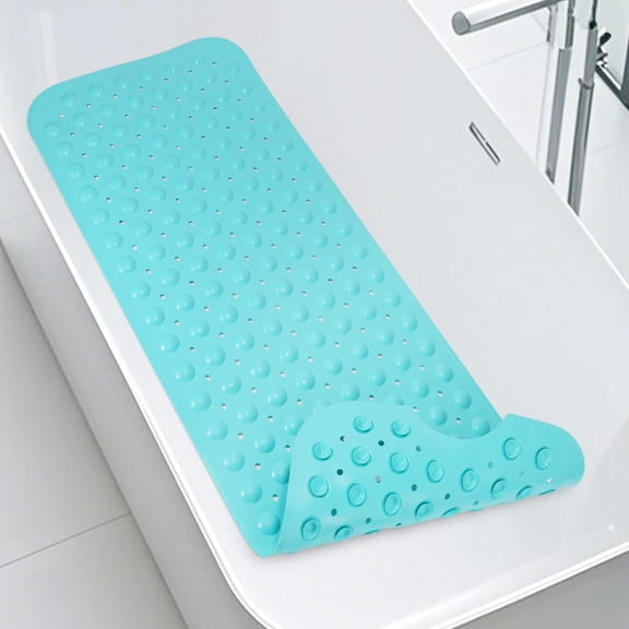 Long Bathtub Mat Non Slip 39.5 x 16 Inch, Inside Shower Mat with Suction Cups and Drain Holes, Soft TPE Bath Mat for Tub, Bathroom Floor Mat, Charcoal