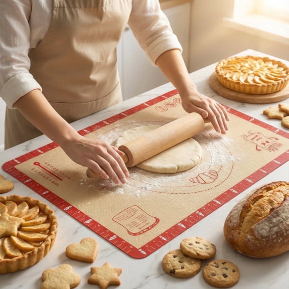 Non-Slip Silicone Baking Mat 26x16 Inch Extra Thick, Heat Resistant to 480°F, with Measurements for Baking Sourdough, Macarons, Bread, Pizza, Dough Rolling & Kneading, Reusable Pastry Mat