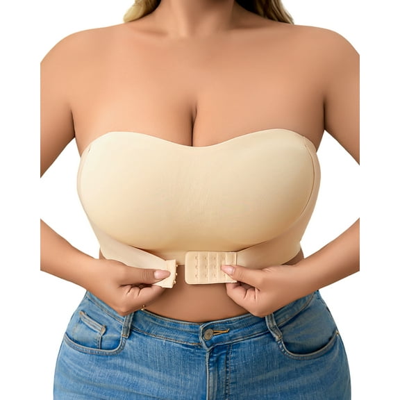 Non-Slip Silicone Bandeau Bra for Women Wireless Strapless Bralettes Front Closure Supportive Padded Push Up Tube Top Bra