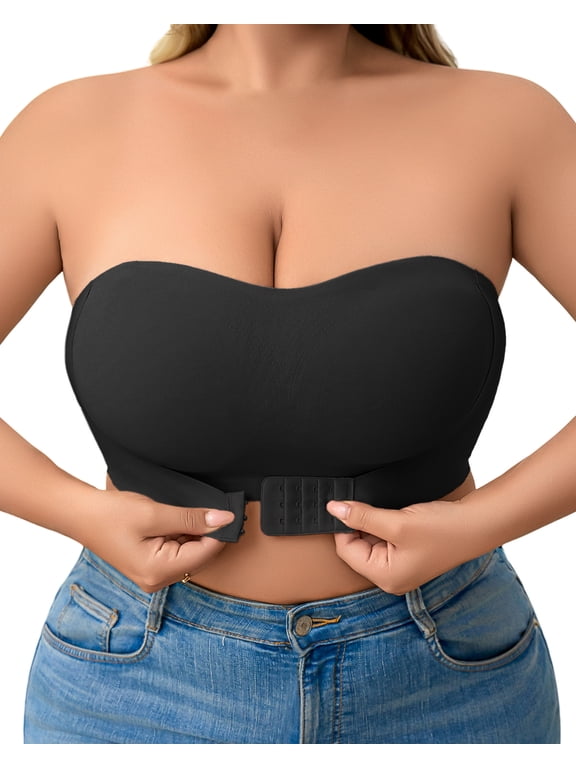 Non-Slip Silicone Bandeau Bra for Women Wireless Strapless Bralettes Front Closure Supportive Padded Push Up Tube Top Bra