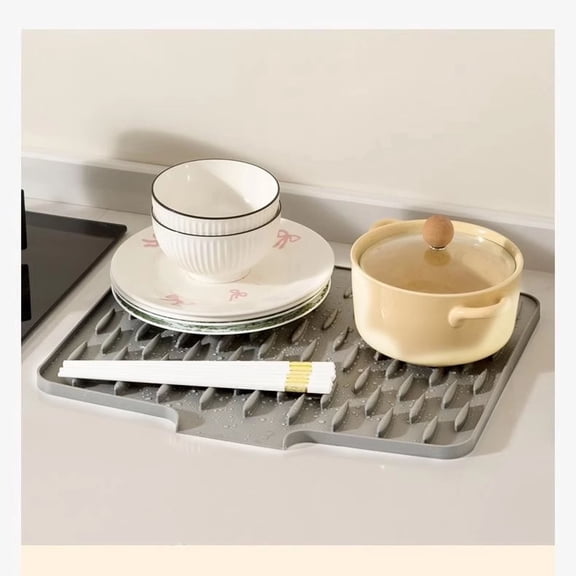 Non-Slip Silicone Draining Mat for Kitchen Countertops – Heat-Resistant & Stain-Proof, Quick-Dry, Easy-Clean, Versatile Sink Caddy, Gray