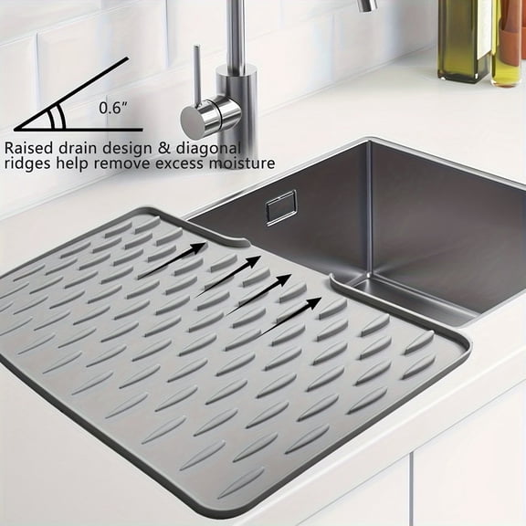 Non-Slip Silicone Kitchen Drying Mat - 15.75" x 12.6" with Built-in Drainage, Heat-Resistant & Easy to Clean for Kitchen Use