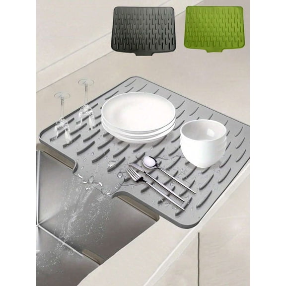 Non-Slip Silicone Sink and Counter Mat with Integrated Drainage, Heat Resistant and Easy to Clean, Perfect for Kitchen Surfaces, Sinks, and Refrigerator Areas. Available in Two Designs to Maintain